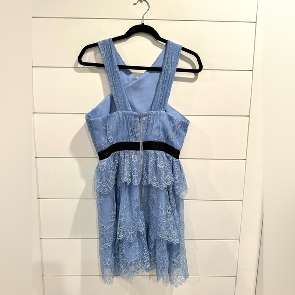 Self Portait Blue Cross Front Fine Lace Mini Dress - Picture 8 of 11